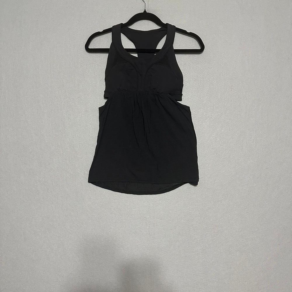 Lululemon Black 2-in-1 Shelf Bra Tank Top Side Cut Out Racerback Size 4